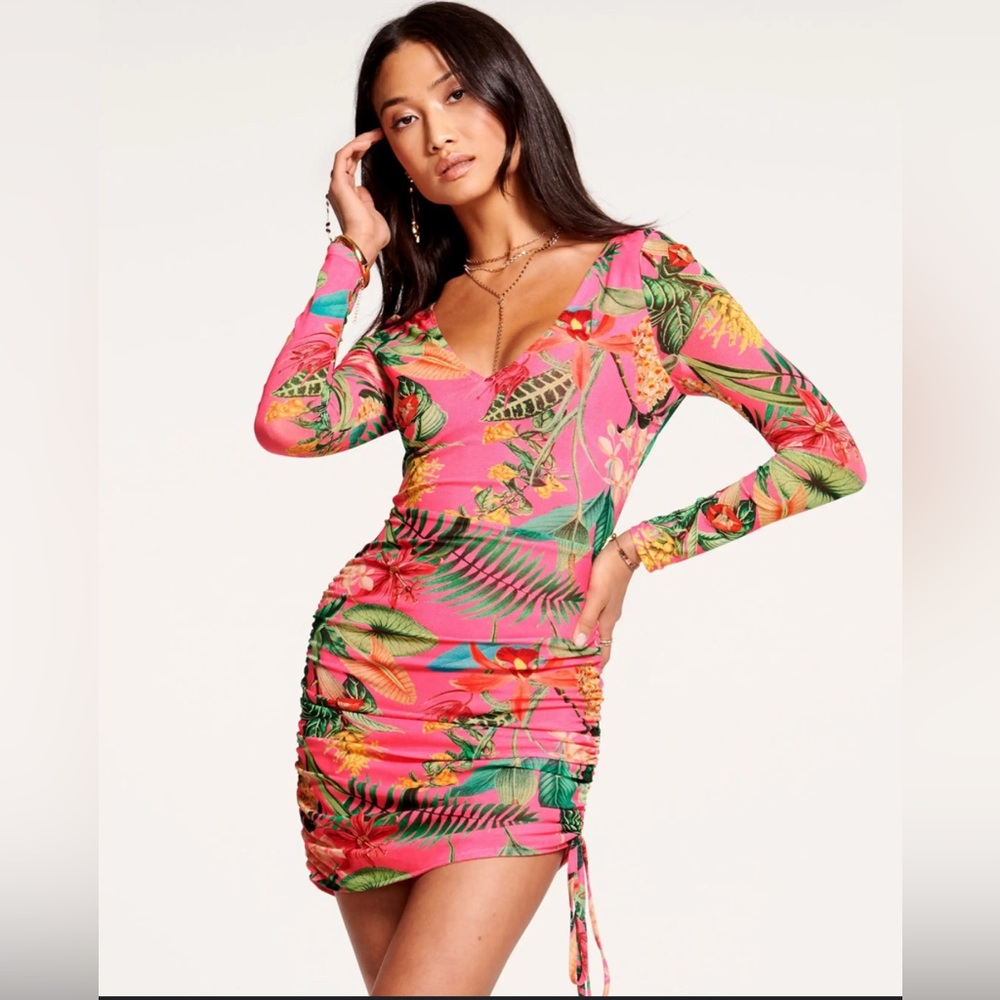Ramy Brook Pink and Yellow Floral Dress Topical Dress! Small